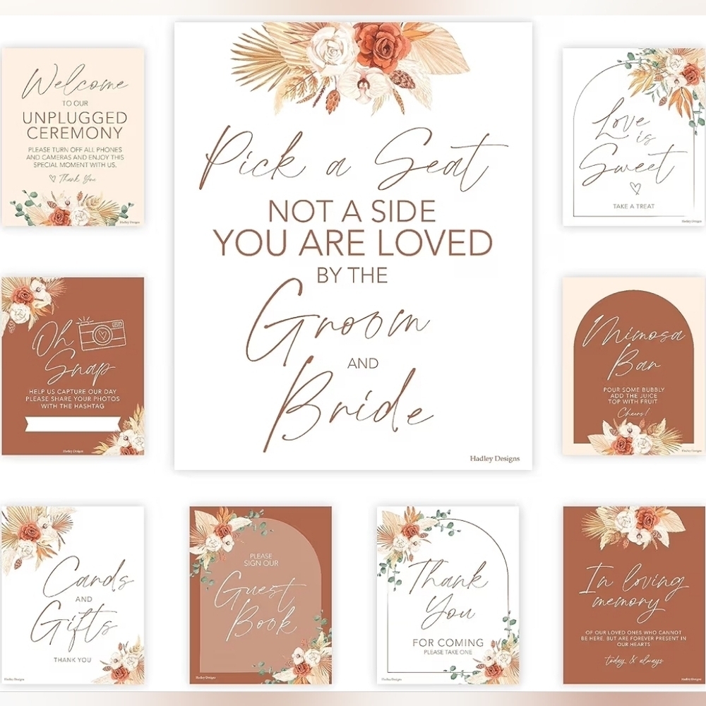 Boho Wedding Sign Set with Gold Frames